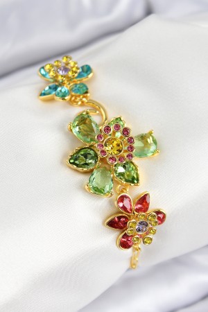 VIP Pirinç Zirkon Taşlı Çiçek Model Gold Renk Kadın Bileklik - TJ-BB7764 VIP Pirinç Zirkon Taşlı Çiçek Model Gold Renk Kadın Bileklik - TJ-BB7764