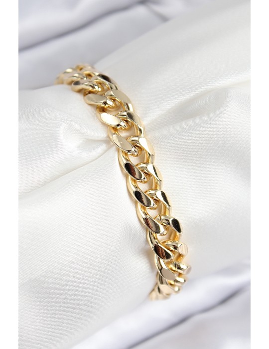 VIP Pirinç Zirkon Taşlı Klasik Zincir Model Gold Renk Kadın Bileklik - TJ-BB7766