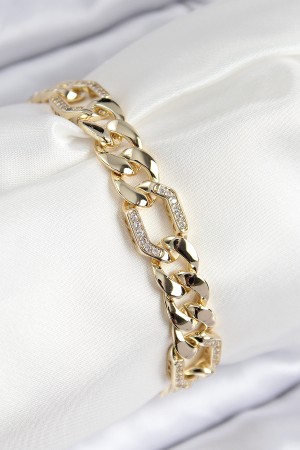 VIP Pirinç Zirkon Taşlı Parçalı Zincir Model Gold Renk Kadın Bileklik - TJ-BB7767 VIP Pirinç Zirkon Taşlı Parçalı Zincir Model Gold Renk Kadın Bileklik - TJ-BB7767