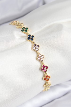 VIP Pirinç Renkli Zirkon Taşlı Yonca Model Gold Renk Kadın Bileklik - TJ-BB7781 VIP Pirinç Renkli Zirkon Taşlı Yonca Model Gold Renk Kadın Bileklik - TJ-BB7781