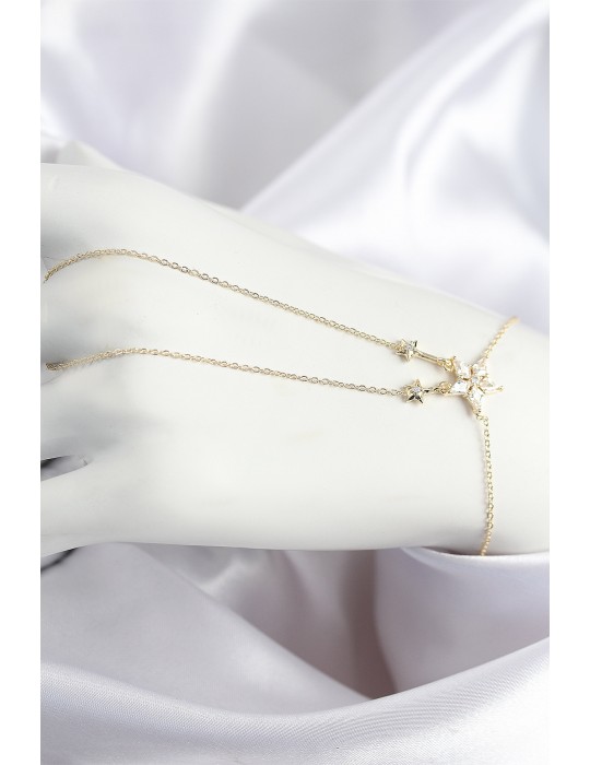 Pirinç Zirkon Taşlı Yıldız Model Gold Renk Şahmeran - TJ-SN710