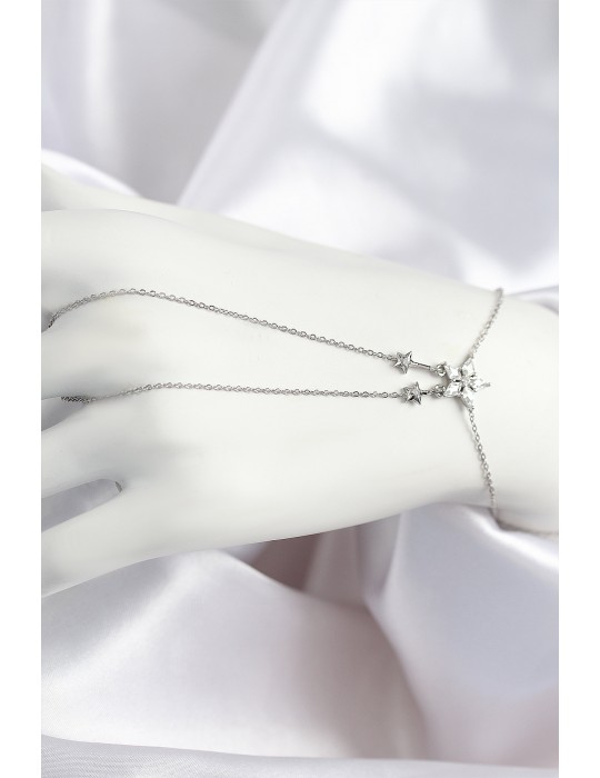 Pirinç Zirkon Taşlı Yıldız Model Gümüş Renk Şahmeran - TJ-SN711