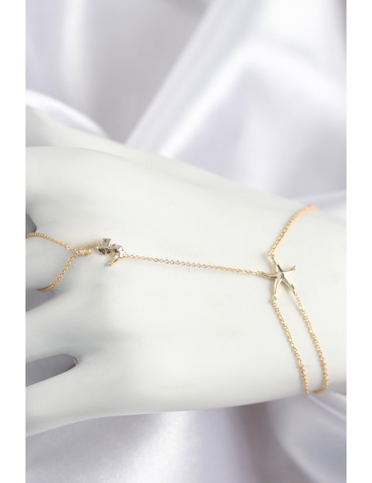 Pirinç Zirkon Taşlı Deniz Atı Ve Yıldız Model Gold Renk Şahmeran - TJ-SN713