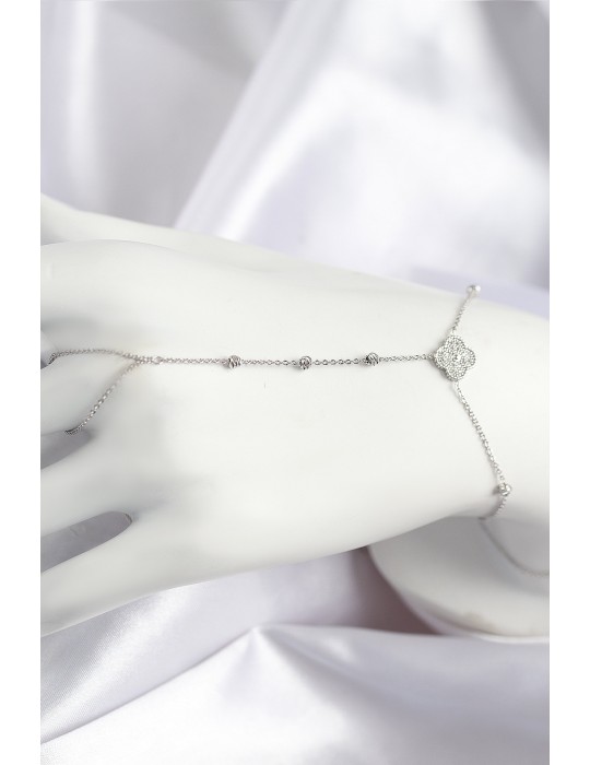 Pirinç Zirkon Taşlı Yonca Model Gümüş Renk Şahmeran - TJ-SN718