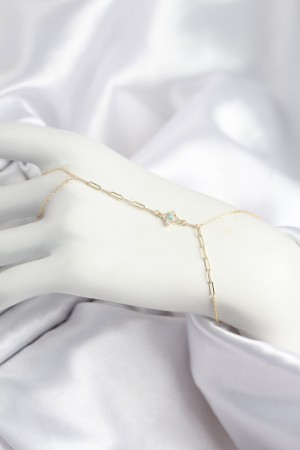 Pirinç Zirkon Taşlı Mavi Boncuklu Yonca Model Gold Renk Şahmeran - TJ-SN721 Pirinç Zirkon Taşlı Mavi Boncuklu Yonca Model Gold Renk Şahmeran - TJ-SN721