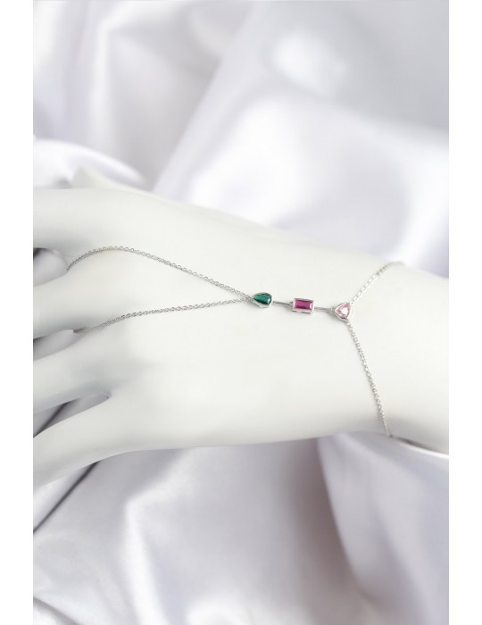 Pirinç Renkli Zirkon Taşlı Model Gümüş Renk Şahmeran - TJ-SN722