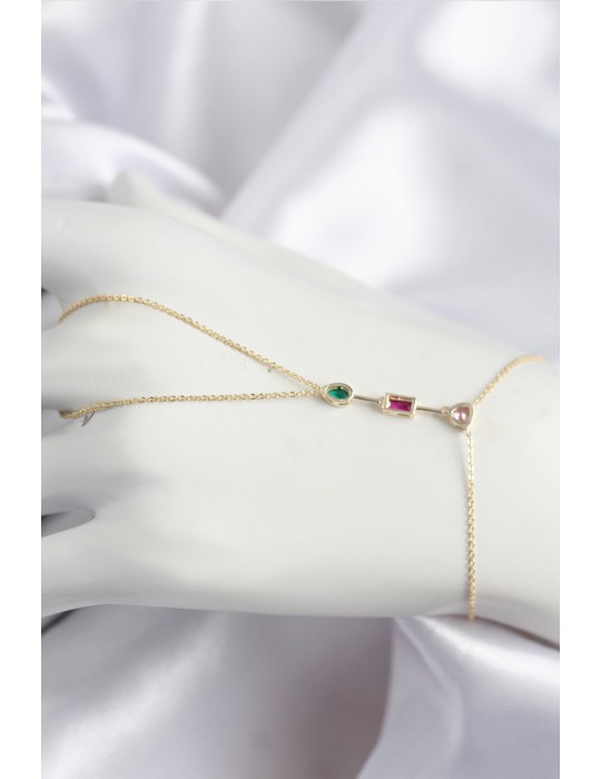 Pirinç Renkli Zirkon Taşlı Model Gold Renk Şahmeran - TJ-SN723