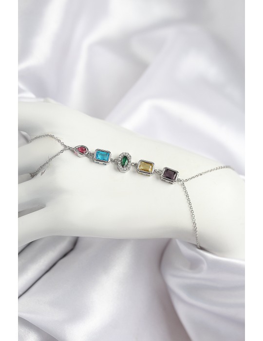 Pirinç Renkli Zirkon Taşlı Model Gümüş Renk Şahmeran - TJ-SN724