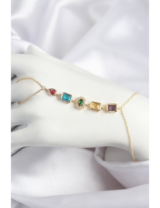 Pirinç Renkli Zirkon Taşlı Model Gold Renk Şahmeran - TJ-SN725