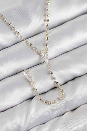 Pirinç Zirkon Taşlı Gold Renk Kadın Y Kolye - TJ-BKO10497