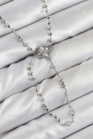 Pirinç Zirkon Taşlı Yonca Model Gümüş Renk Kadın Y Kolye - TJ-BKO10498