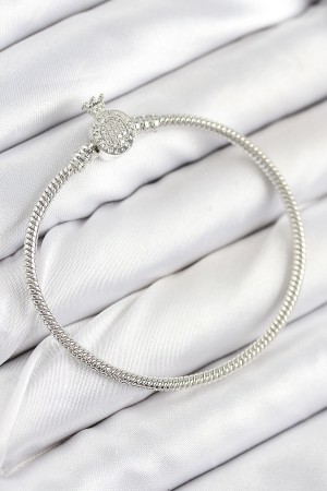 Pirinç Charm Zirkon Taşlı Taç Model Gümüş Renk Kadın Bileklik - TJ-BB7802