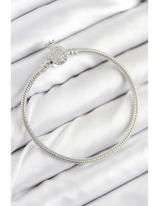 Pirinç Charm Zirkon Taşlı Taç Model Gümüş Renk Kadın Bileklik - TJ-BB7802