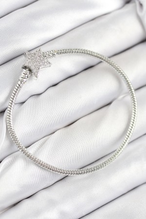 Pirinç Charm Zirkon Taşlı Yıldız Model Gümüş Renk Kadın Bileklik - TJ-BB7804