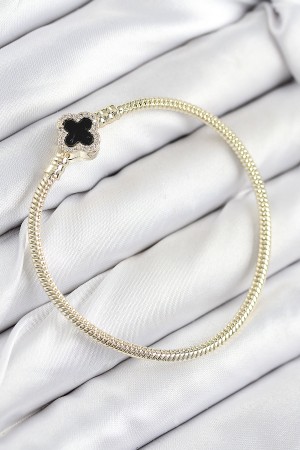 Pirinç Charm Zirkon Taşlı Yonca Model Gold Renk Kadın Bileklik - TJ-BB7806