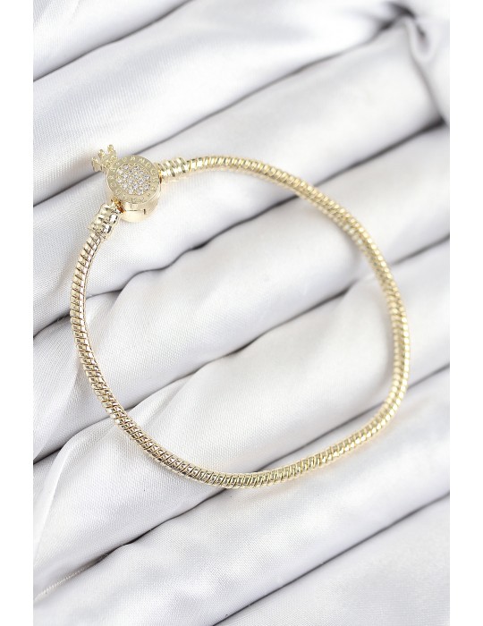 Pirinç Charm Zirkon Taşlı Taç Model Gold Renk Kadın Bileklik - TJ-BB7808