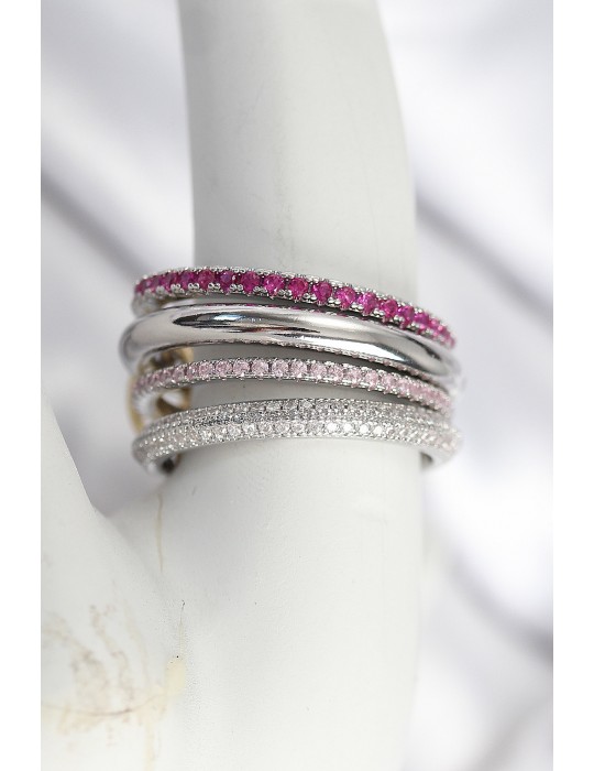 Pirinç Gümüş Renk Zirkon Taşlı 4'Lü Kadın Yüzük - TJ-BYK3828