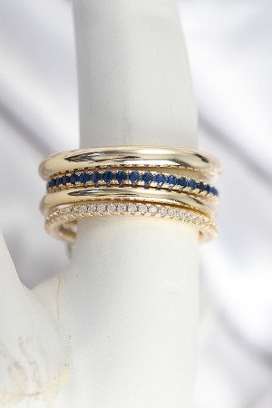 Pirinç Zirkon Taşlı Mix Renk 3'Lü Kadın Yüzük - TJ-BYK3826