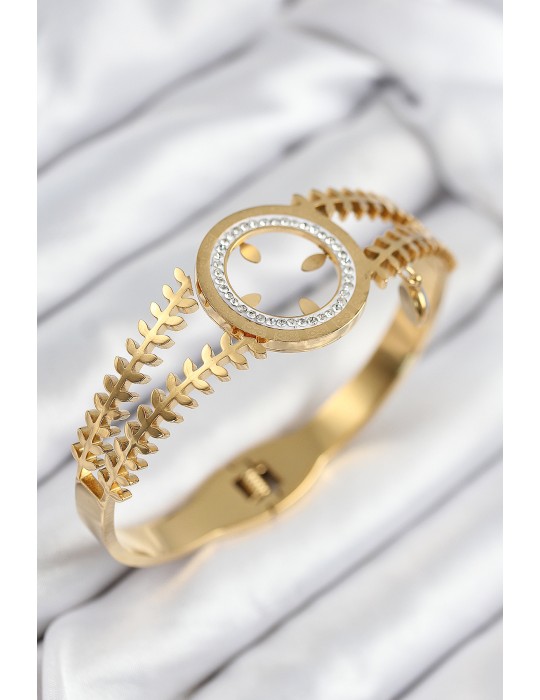 316L Çelik Zirkon Taşlı Takılabilir Gold Renk Kelepçe - TJ-BB7820