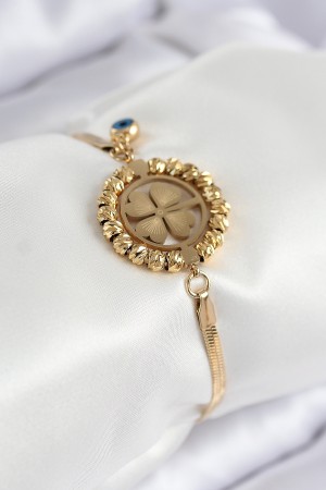 316L Çelik Nazar Boncuk Detaylı Yonca Model İtalyan Zincir Gold Renk Kadın Bileklik - TJ-BB7826 316L Çelik Nazar Boncuk Detaylı Yonca Model İtalyan Zincir Gold Renk Kadın Bileklik - TJ-BB7826