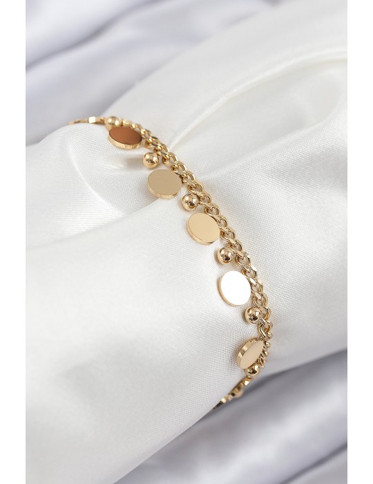 316L Çelik Sıralı Pul Model Gold Renk Kadın Bileklik - TJ-BB7846