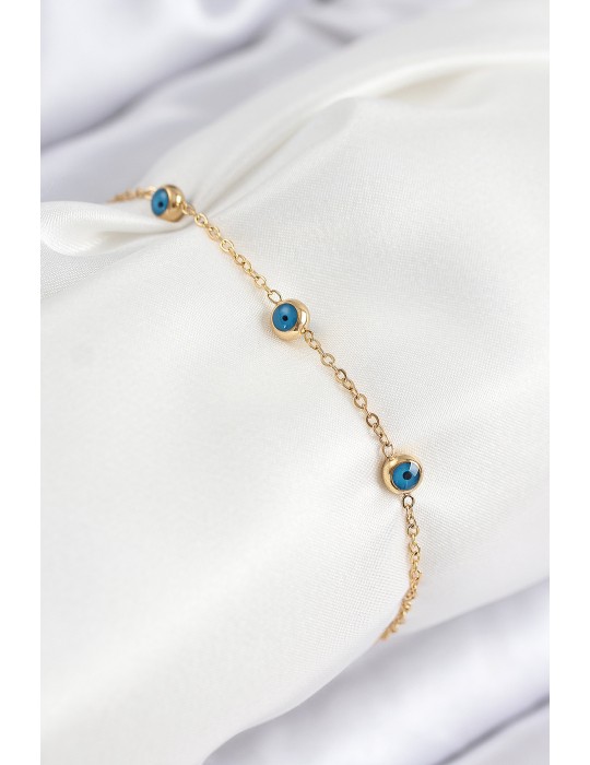 316L Çelik Nazar Boncuğu Model Gold Renk Kadın Bileklik - TJ-BB7841