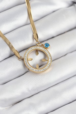 316L Çelik Zirkon Taşlı Takılabilir Gold Renk Kadın Kolye - TJ-BKO10506
