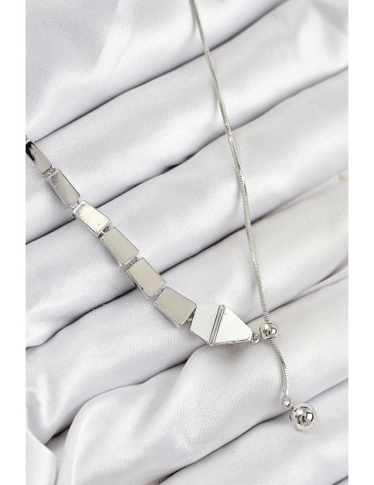 Pirinç Yılan Model Gümüş Renk Asansörlü Kadın Kolye - TJ-BKO10553