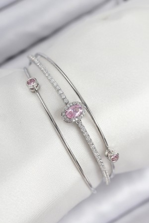 Pirinç Zirkon Taşlı Baget Model Gümüş Renk Kadın Bileklik - TJ-BB7864 Pirinç Zirkon Taşlı Baget Model Gümüş Renk Kadın Bileklik - TJ-BB7864