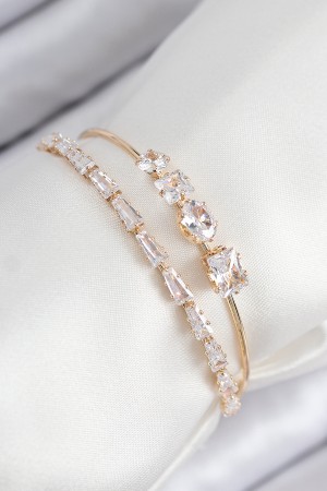 Pirinç Zirkon Taşlı Su Yolu Model Gold Renk Kadın Bileklik - TJ-BB7865