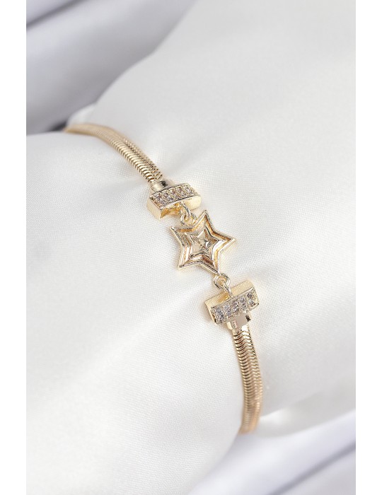 Pirinç Zirkon Taşlı Yıldız Model Gold Renk Kadın Bileklik - TJ-BB7903