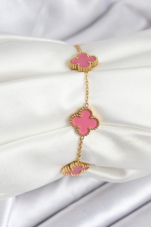 316L Çelik Gold Zincir Pembe Yonca Renk Bileklik - TJ-BB7908 316L Çelik Gold Zincir Pembe Yonca Renk Bileklik - TJ-BB7908