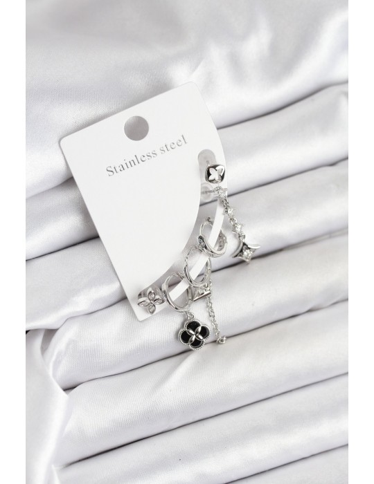 Pirinç Gümüş Renk Kadın Set Küpe - TJ-BKP11218