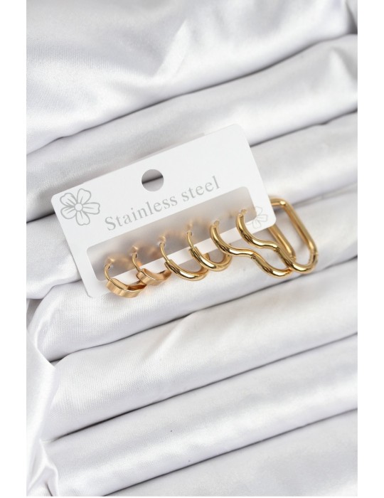 316L Çelik Gold Renk Kadın Küpe Seti - TJ-BKP11221