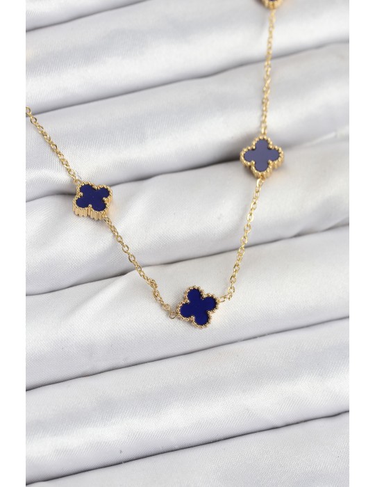 316L Çelik Zincir Gold Renk Lacivert Baby Boy Yonca Kadın Kolye - TJ-BKO10573