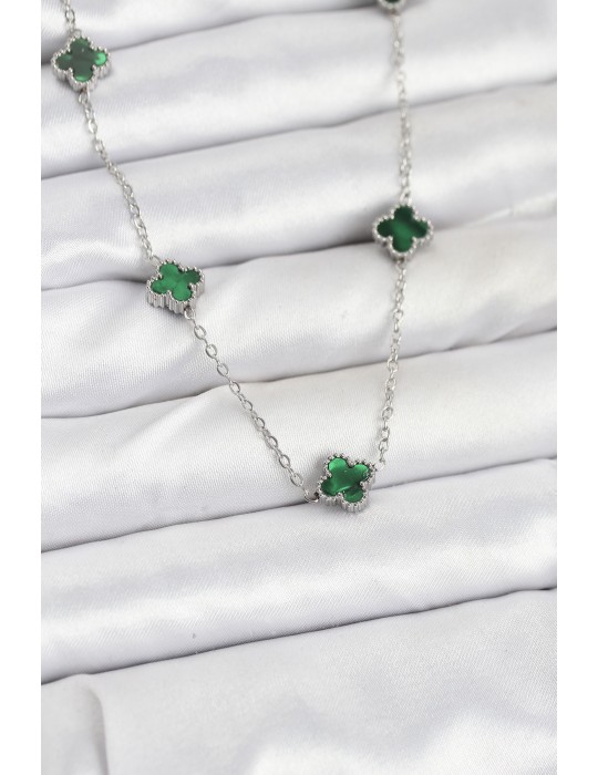 316L Çelik Zincir Gümüş Renk Yeşil Baby Boy Yonca Kadın Kolye - TJ-BKO10578