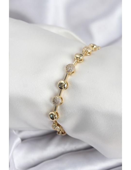 Pirinç VIP Seri Gold Renk Topçuk Model Kadın Bileklik - TJ-BB7923