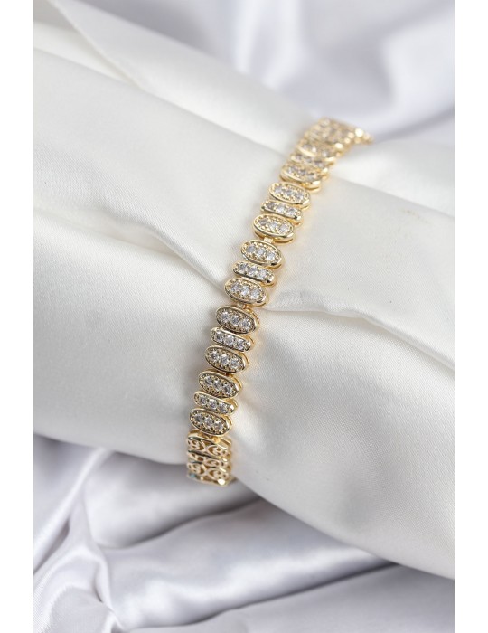Pirinç VIP Seri Gold Renk Oval Sıralı Kadın Bileklik - TJ-BB7926