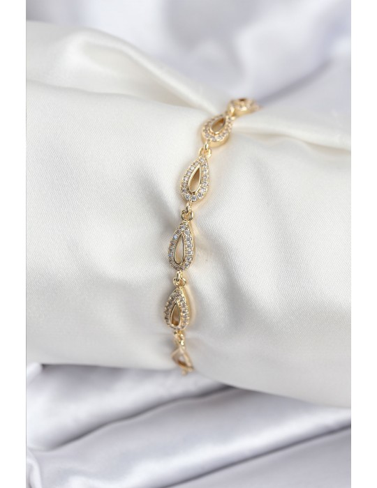 Pirinç VIP Seri Gold Renk Sıralı Damla Model Kadın Bileklik - TJ-BB7932