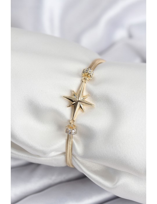Pirinç VIP Seri Gold Renk Kutup Yıldızı Model Kadın Bileklik - TJ-BB7937