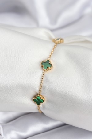 316L Çelik Gold Renk Yeşil Baby Boy Yonca Kadın Bileklik - TJ-BB7944