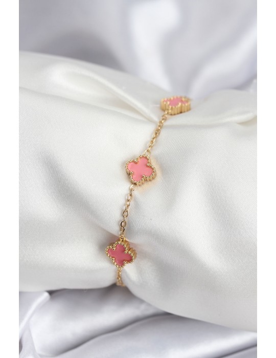 316L Çelik Gold Renk Pembe Baby Boy Yonca Kadın Bileklik - TJ-BB7946