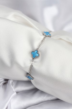 316L Çelik Gümüş Renk Buz Mavisi Baby Boy Yonca Kadın Bileklik - TJ-BB7949 316L Çelik Gümüş Renk Buz Mavisi Baby Boy Yonca Kadın Bileklik - TJ-BB7949