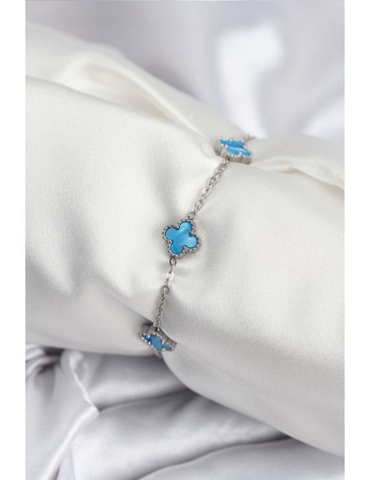 316L Çelik Gümüş Renk Buz Mavisi Baby Boy Yonca Kadın Bileklik - TJ-BB7949