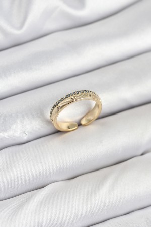 Pirinç Gold Renk Sıralı Zirkon Taşlı Kutup Yıldızı Model Kadın Yüzük - TJ-BYK3836