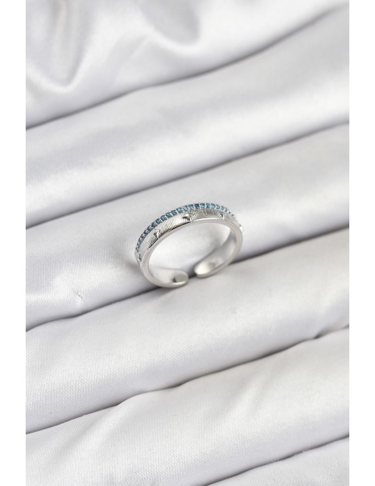 Pirinç Gümüş Renk Sıralı Zirkon Taşlı Kutup Yıldızı Model Kadın Yüzük - TJ-BYK3837