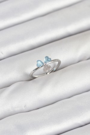 Pirinç Gümüş Renk Yonca Model Kadın Yüzük - TJ-BYK3859 Pirinç Gümüş Renk Yonca Model Kadın Yüzük - TJ-BYK3859