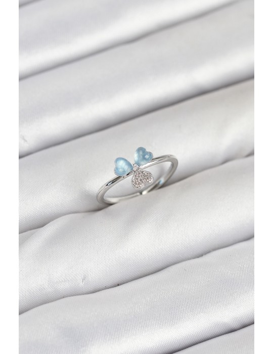 Pirinç Gümüş Renk Yonca Model Kadın Yüzük - TJ-BYK3859