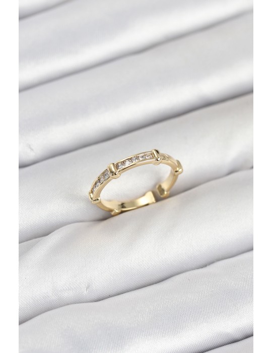 Pirinç Gold Renk Kemik Model Zirkon Taşlı Kadın Yüzük - TJ-BYK3888