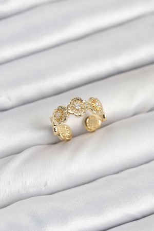 Pirinç Gold Renk Yonca Model Kadın Yüzük - TJ-BYK3894